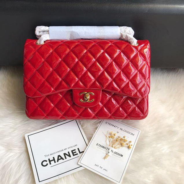 Chanel Classic Double Flap Bag 30cm Gold Hardware Patent Lambskin Leather Spring Summer Act 2 2018 Collection Red