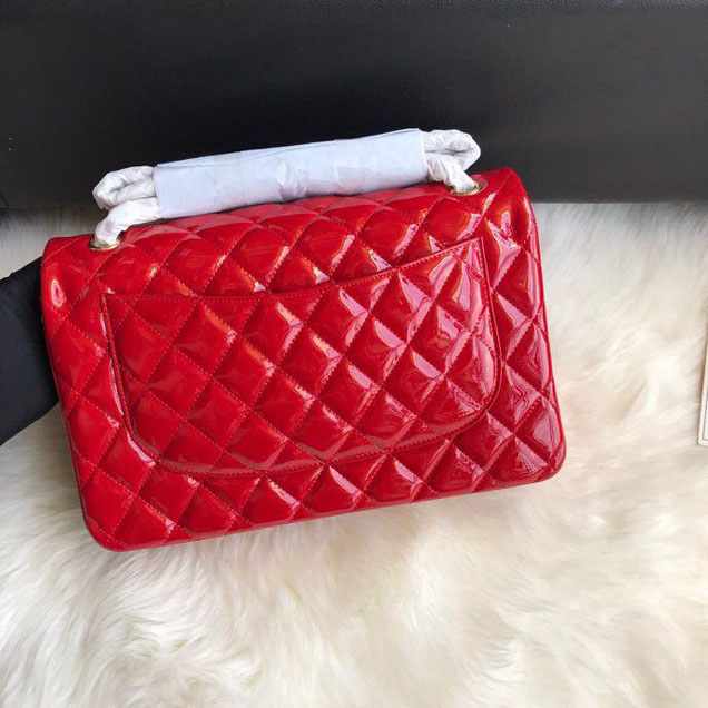 Chanel Classic Double Flap Bag 30cm Gold Hardware Patent Lambskin Leather Spring Summer Act 2 2018 Collection Red