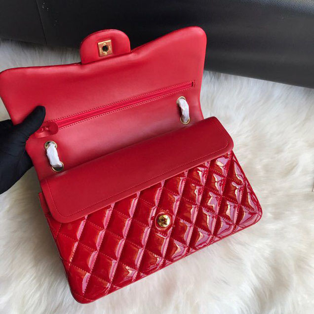 Chanel Classic Double Flap Bag 30cm Gold Hardware Patent Lambskin Leather Spring Summer Act 2 2018 Collection Red