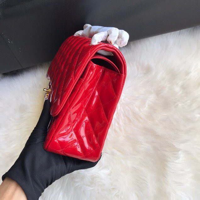 Chanel Classic Double Flap Bag 30cm Gold Hardware Patent Lambskin Leather Spring Summer Act 2 2018 Collection Red