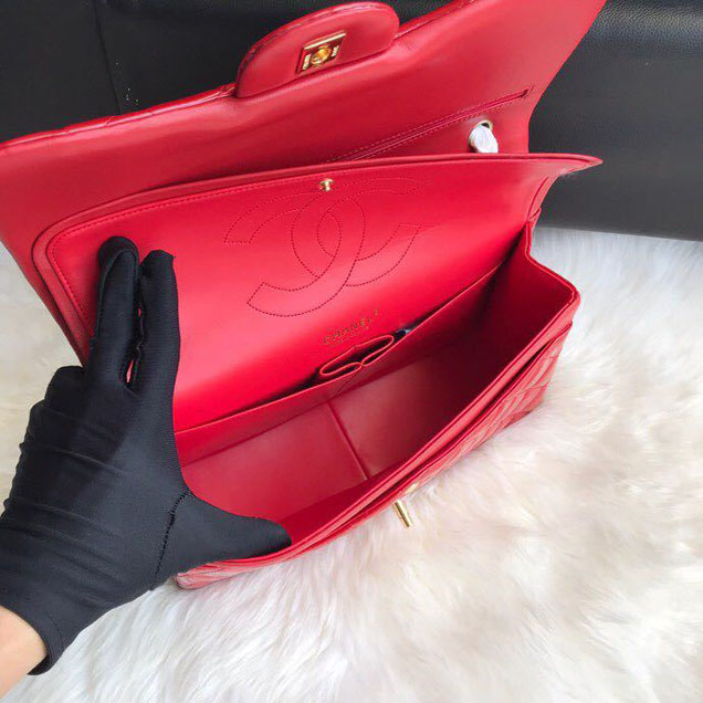 Chanel Classic Double Flap Bag 30cm Gold Hardware Patent Lambskin Leather Spring Summer Act 2 2018 Collection Red