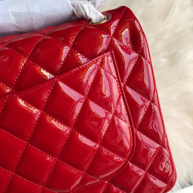 Chanel Classic Double Flap Bag 30cm Gold Hardware Patent Lambskin Leather Spring Summer Act 2 2018 Collection Red