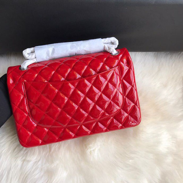 Chanel Classic Double Flap Bag 30cm Silver Hardware Patent Lambskin Leather Spring Summer Act 2 2018 Collection Red