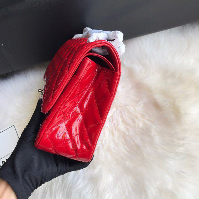 Chanel Classic Double Flap Bag 30cm Silver Hardware Patent Lambskin Leather Spring Summer Act 2 2018 Collection Red