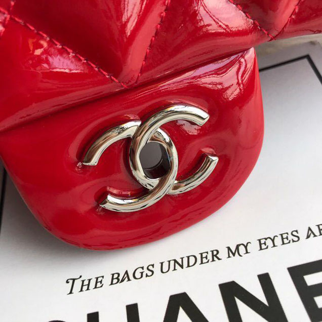 Chanel Classic Double Flap Bag 30cm Silver Hardware Patent Lambskin Leather Spring Summer Act 2 2018 Collection Red