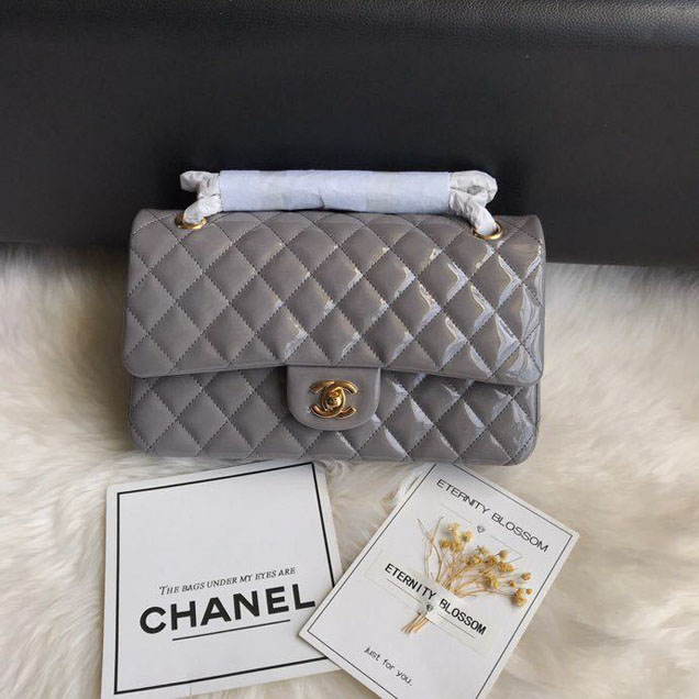 Chanel Classic Double Flap Bag 25cm Gold Hardware Patent Lambskin Leather Spring Summer Act 2 2018 Collection Grey