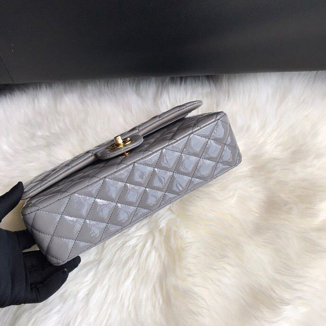 Chanel Classic Double Flap Bag 25cm Gold Hardware Patent Lambskin Leather Spring Summer Act 2 2018 Collection Grey