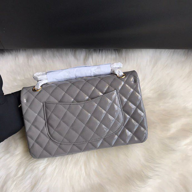 Chanel Classic Double Flap Bag 25cm Gold Hardware Patent Lambskin Leather Spring Summer Act 2 2018 Collection Grey