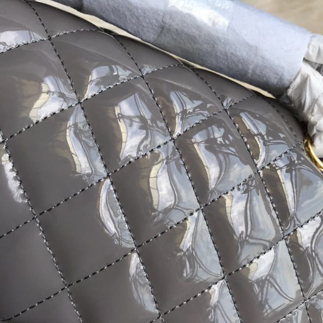 Chanel Classic Double Flap Bag 25cm Gold Hardware Patent Lambskin Leather Spring Summer Act 2 2018 Collection Grey