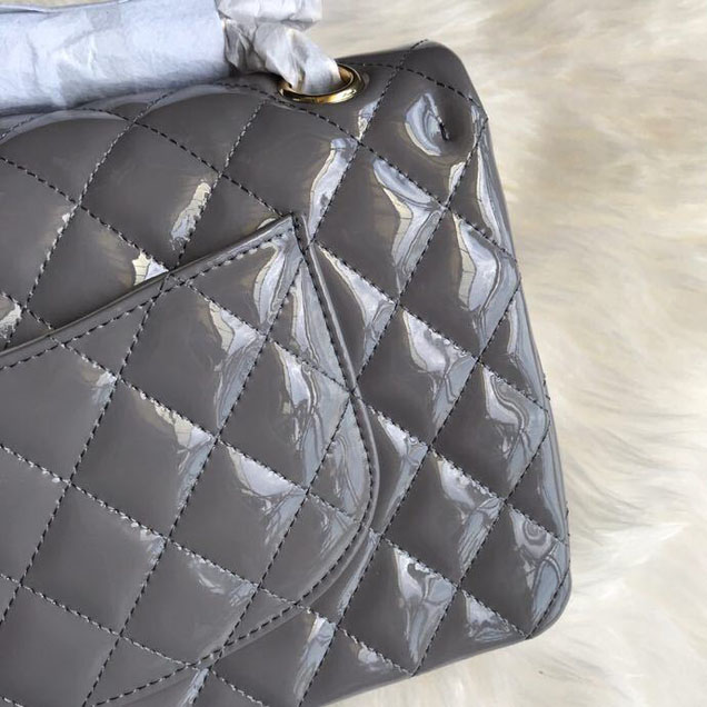 Chanel Classic Double Flap Bag 25cm Gold Hardware Patent Lambskin Leather Spring Summer Act 2 2018 Collection Grey