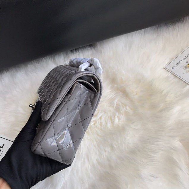 Chanel Classic Double Flap Bag 25cm Silver Hardware Patent Lambskin Leather Spring Summer Act 2 2018 Collection Grey