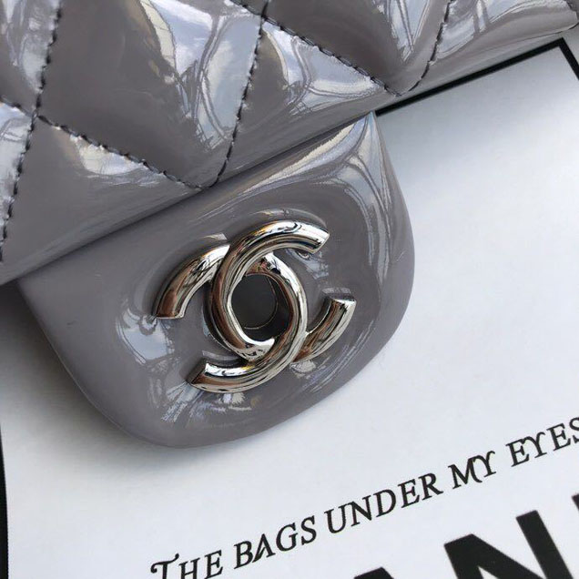 Chanel Classic Double Flap Bag 25cm Silver Hardware Patent Lambskin Leather Spring Summer Act 2 2018 Collection Grey