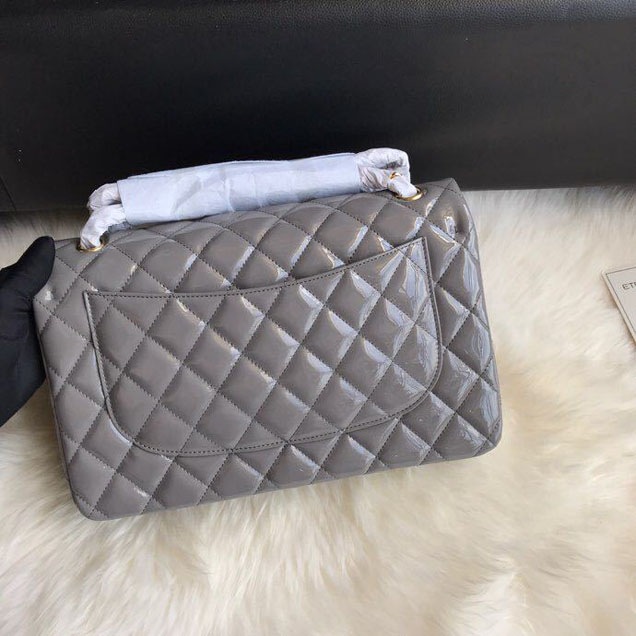 Chanel Classic Double Flap Bag 30cm Gold Hardware Patent Lambskin Leather Spring Summer Act 2 2018 Collection Grey
