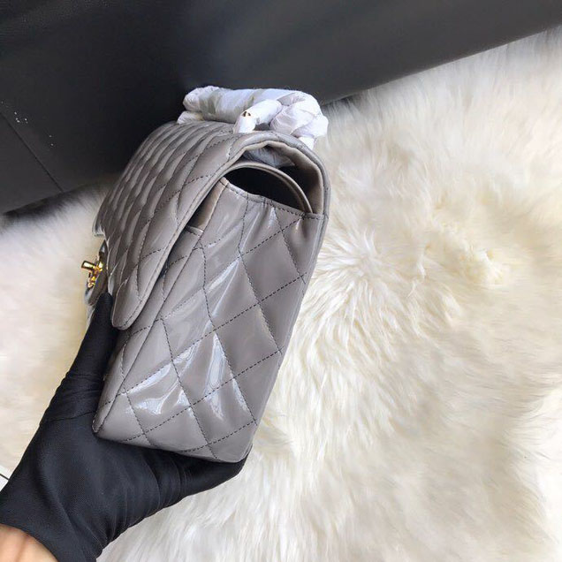 Chanel Classic Double Flap Bag 30cm Gold Hardware Patent Lambskin Leather Spring Summer Act 2 2018 Collection Grey