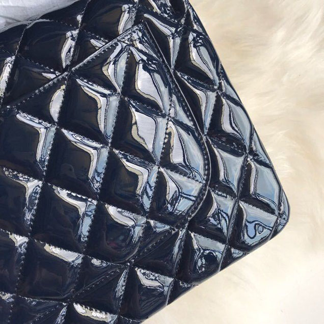 Chanel Classic Double Flap Bag 30cm Gold Hardware Patent Lambskin Leather Spring Summer Act 2 2018 Collection Navy Blue