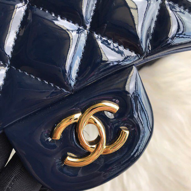 Chanel Classic Double Flap Bag 30cm Gold Hardware Patent Lambskin Leather Spring Summer Act 2 2018 Collection Navy Blue