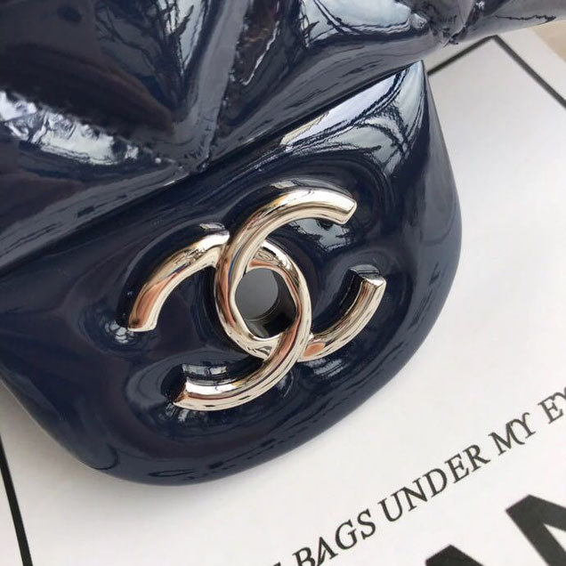 Chanel Classic Double Flap Bag 30cm Silver Hardware Patent Lambskin Leather Spring Summer Act 2 2018 Collection Navy Blue