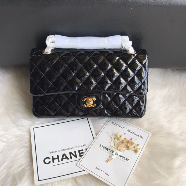 Chanel Classic Double Flap Bag 25cm Gold Hardware Patent Lambskin Leather Spring Summer Act 2 2018 Collection Black