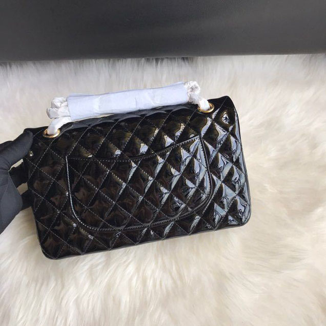 Chanel Classic Double Flap Bag 25cm Gold Hardware Patent Lambskin Leather Spring Summer Act 2 2018 Collection Black