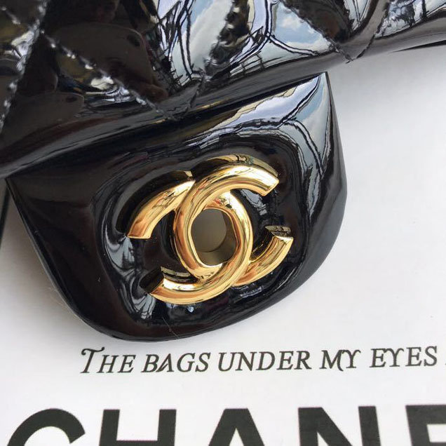 Chanel Classic Double Flap Bag 25cm Gold Hardware Patent Lambskin Leather Spring Summer Act 2 2018 Collection Black