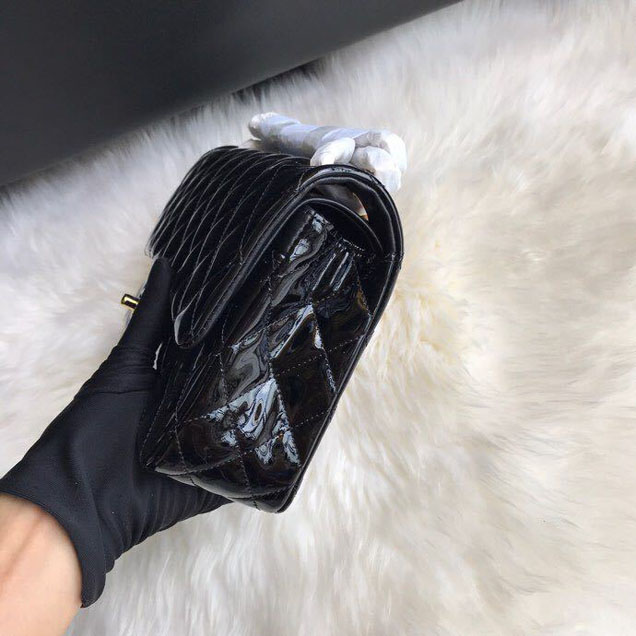 Chanel Classic Double Flap Bag 25cm Gold Hardware Patent Lambskin Leather Spring Summer Act 2 2018 Collection Black