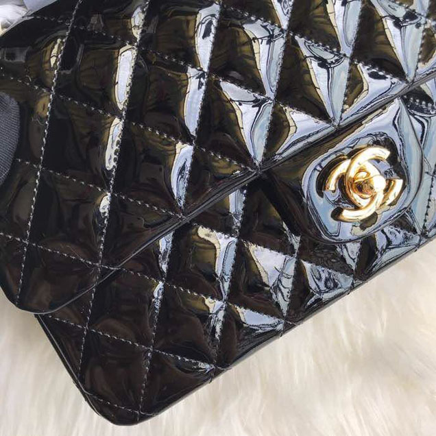 Chanel Classic Double Flap Bag 25cm Gold Hardware Patent Lambskin Leather Spring Summer Act 2 2018 Collection Black