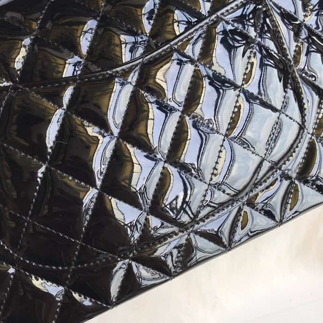 Chanel Classic Double Flap Bag 25cm Silver Hardware Patent Lambskin Leather Spring Summer Act 2 2018 Collection Black