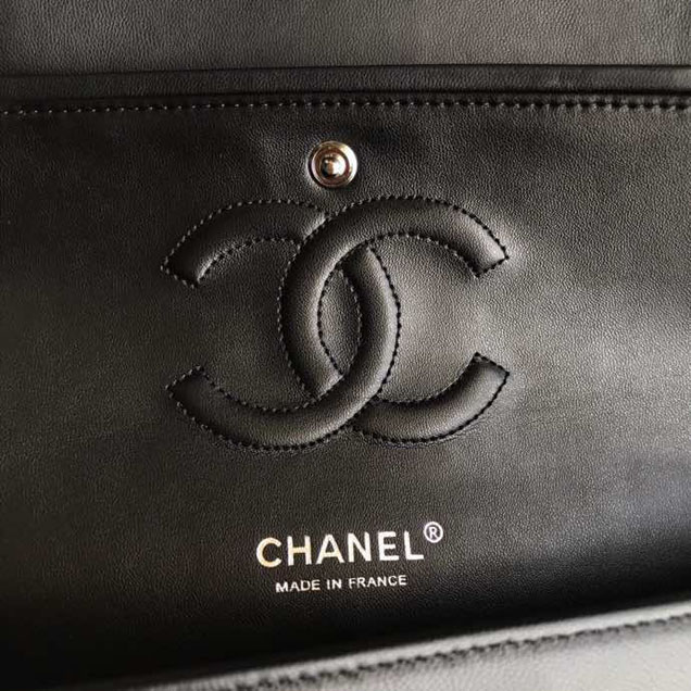 Chanel Classic Double Flap Bag 25cm Silver Hardware Patent Lambskin Leather Spring Summer Act 2 2018 Collection Black
