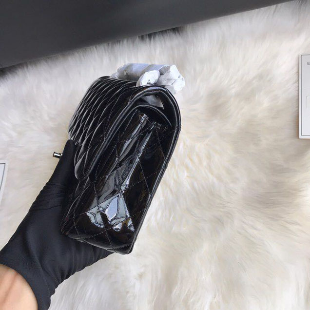 Chanel Classic Double Flap Bag 25cm Silver Hardware Patent Lambskin Leather Spring Summer Act 2 2018 Collection Black