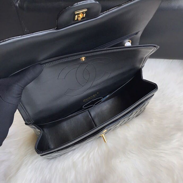 Chanel Classic Double Flap Bag 30cm Gold Hardware Patent Lambskin Leather Spring Summer Act 2 2018 Collection Black