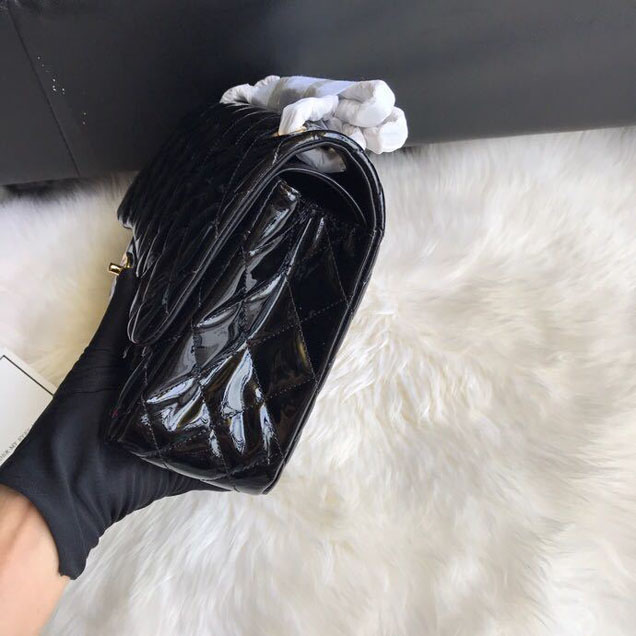 Chanel Classic Double Flap Bag 30cm Gold Hardware Patent Lambskin Leather Spring Summer Act 2 2018 Collection Black