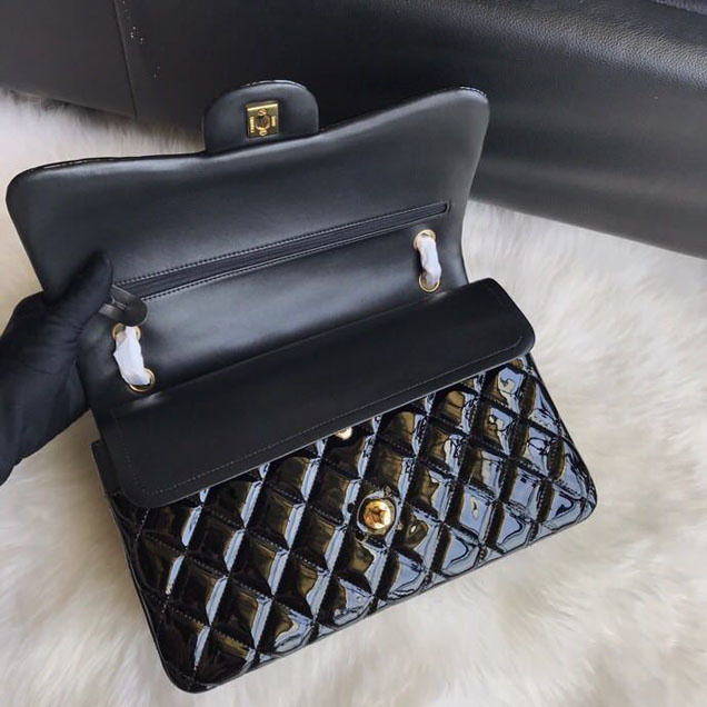 Chanel Classic Double Flap Bag 30cm Gold Hardware Patent Lambskin Leather Spring Summer Act 2 2018 Collection Black
