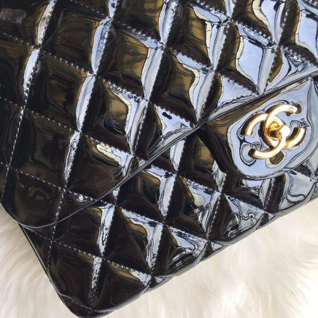 Chanel Classic Double Flap Bag 30cm Gold Hardware Patent Lambskin Leather Spring Summer Act 2 2018 Collection Black