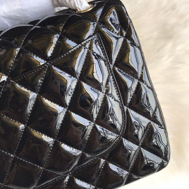 Chanel Classic Double Flap Bag 30cm Gold Hardware Patent Lambskin Leather Spring Summer Act 2 2018 Collection Black