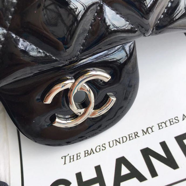 Chanel Classic Double Flap Bag 30cm Silver Hardware Patent Lambskin Leather Spring Summer Act 2 2018 Collection Black