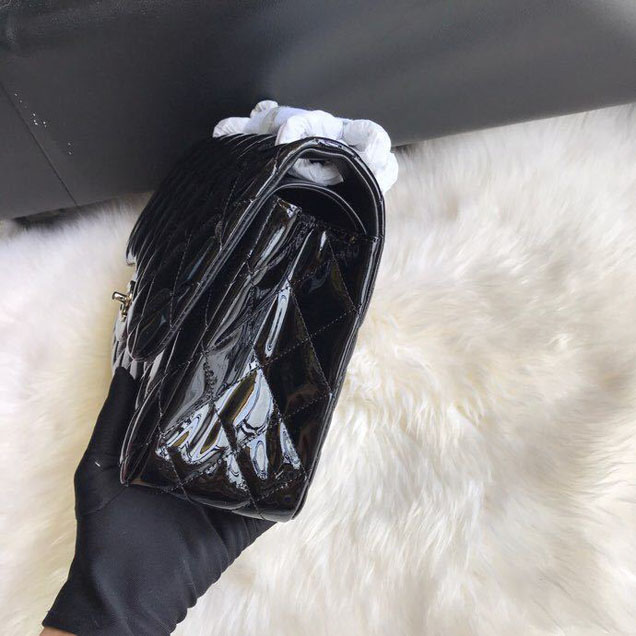 Chanel Classic Double Flap Bag 30cm Silver Hardware Patent Lambskin Leather Spring Summer Act 2 2018 Collection Black