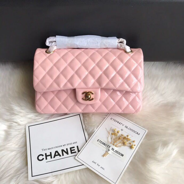 Chanel Classic Double Flap Bag 25cm Gold Hardware Patent Lambskin Leather Spring Summer Act 2 2018 Collection Pink