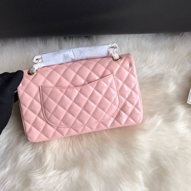 Chanel Classic Double Flap Bag 25cm Gold Hardware Patent Lambskin Leather Spring Summer Act 2 2018 Collection Pink