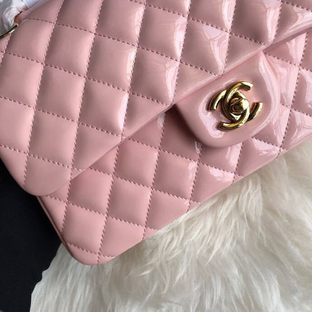 Chanel Classic Double Flap Bag 25cm Gold Hardware Patent Lambskin Leather Spring Summer Act 2 2018 Collection Pink