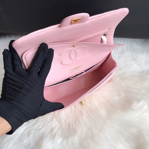Chanel Classic Double Flap Bag 25cm Gold Hardware Patent Lambskin Leather Spring Summer Act 2 2018 Collection Pink