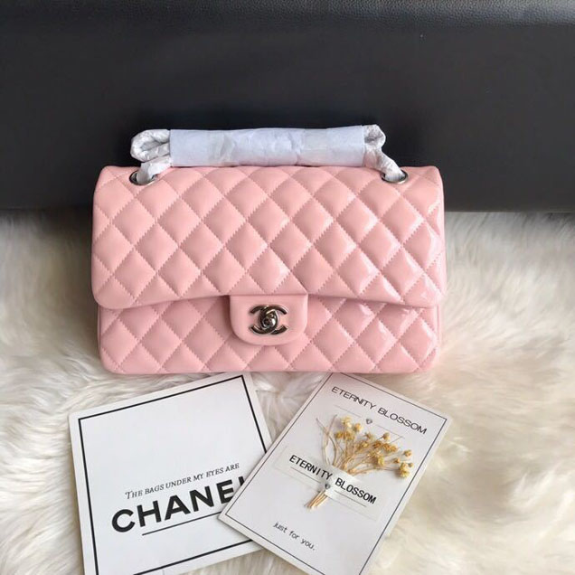 Chanel Classic Double Flap Bag 25cm Silver Hardware Patent Lambskin Leather Spring Summer Act 2 2018 Collection Pink