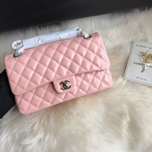 Chanel Classic Double Flap Bag 25cm Silver Hardware Patent Lambskin Leather Spring Summer Act 2 2018 Collection Pink