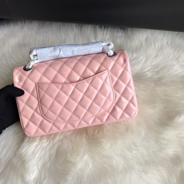 Chanel Classic Double Flap Bag 25cm Silver Hardware Patent Lambskin Leather Spring Summer Act 2 2018 Collection Pink