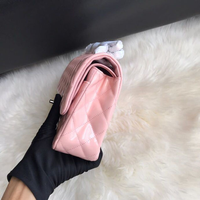 Chanel Classic Double Flap Bag 25cm Silver Hardware Patent Lambskin Leather Spring Summer Act 2 2018 Collection Pink