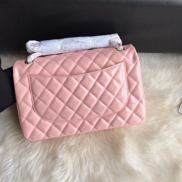 Chanel Classic Double Flap Bag 30cm Gold Hardware Patent Lambskin Leather Spring Summer Act 2 2018 Collection Pink