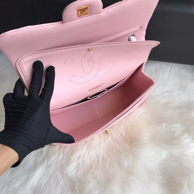 Chanel Classic Double Flap Bag 30cm Gold Hardware Patent Lambskin Leather Spring Summer Act 2 2018 Collection Pink