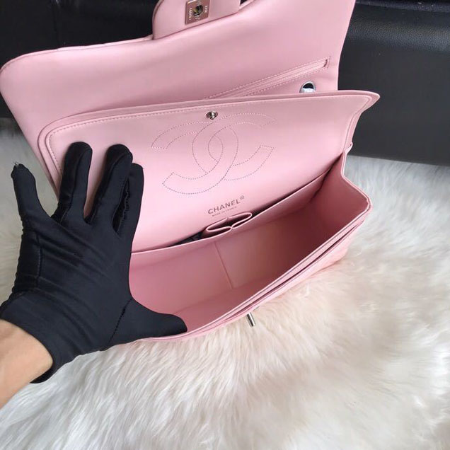 Chanel Classic Double Flap Bag 30cm Silver Hardware Patent Lambskin Leather Spring Summer Act 2 2018 Collection Pink