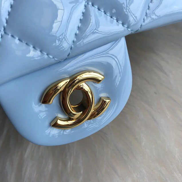 Chanel Classic Double Flap Bag 25cm Gold Hardware Patent Lambskin Leather Spring Summer Act 2 2018 Collection Sky Blue