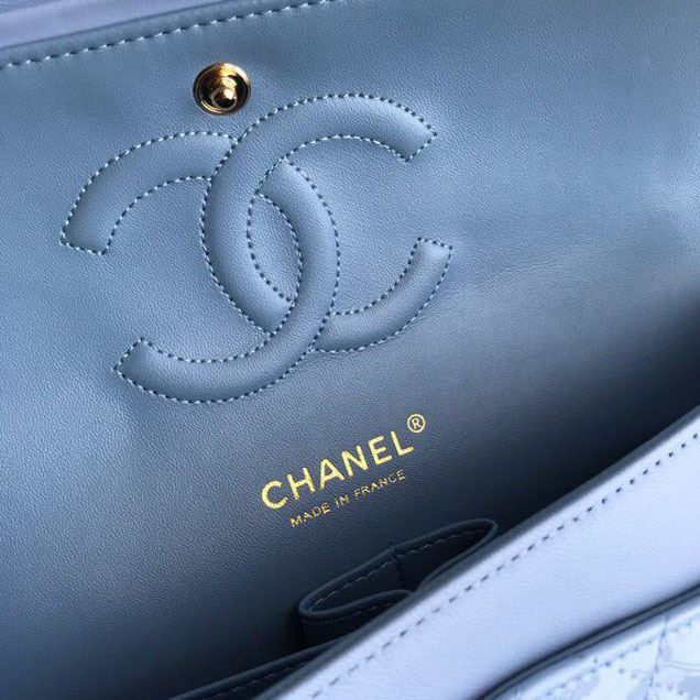 Chanel Classic Double Flap Bag 25cm Gold Hardware Patent Lambskin Leather Spring Summer Act 2 2018 Collection Sky Blue