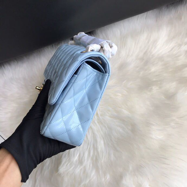 Chanel Classic Double Flap Bag 25cm Gold Hardware Patent Lambskin Leather Spring Summer Act 2 2018 Collection Sky Blue